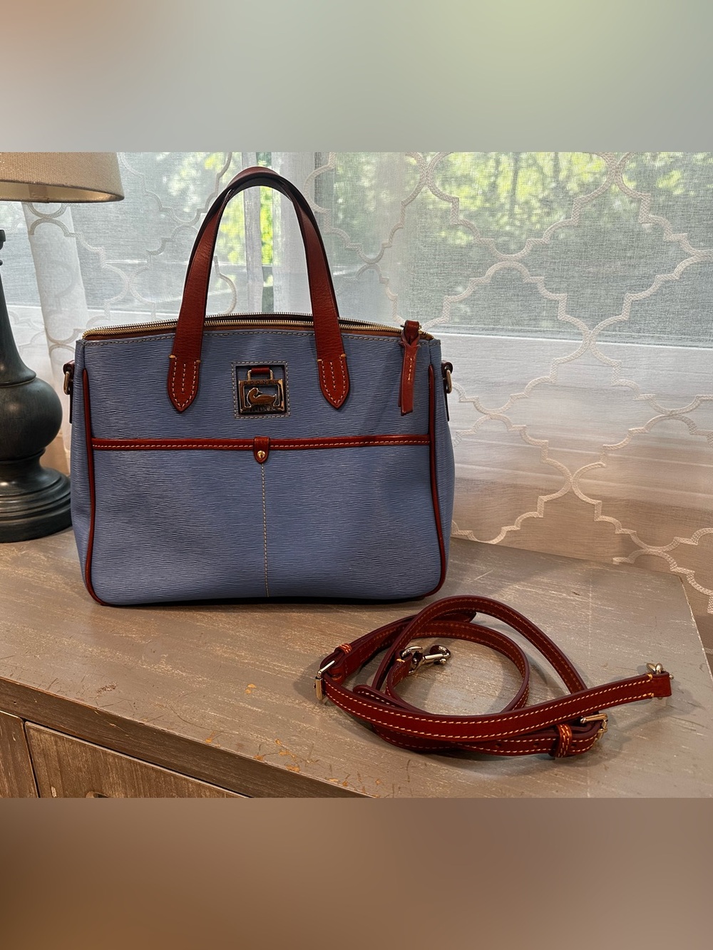 👜 Dooney & Bourke Small Daniela Satchel - Light Blue with Strap